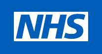 Blue rectangle with a white rectangle inside with text that says NHS
