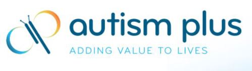 Text says autism plus adding value to lives.  There is a picture of a butterfly made up using the letter a and p at the left hand side.