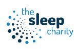 Blue text that says the sleep charity.  To the left a semi circle is made up of small blue circles