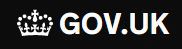Black rectangle that has a white crown to the left and text in white font that says gov.uk