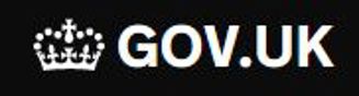 Black rectangle with a white crown on the left followed by white text that says GOV.UK