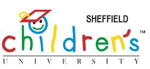 Text says Sheffield Children's University.  The dot above i is a smiley face.  Children's is spelt using red, green, yellow and blue letters